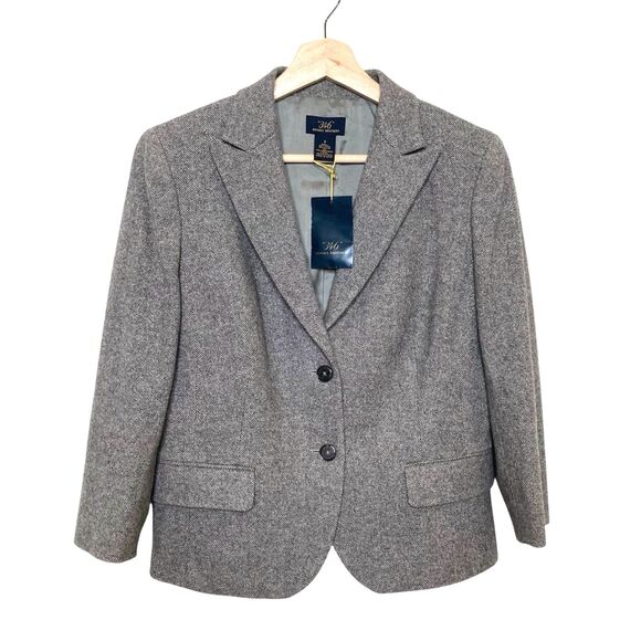 Brooks Brothers Womens 8 Wool Blend Herringbone Short Blazer 3/4 Sleeve New Tag - Picture 1 of 11